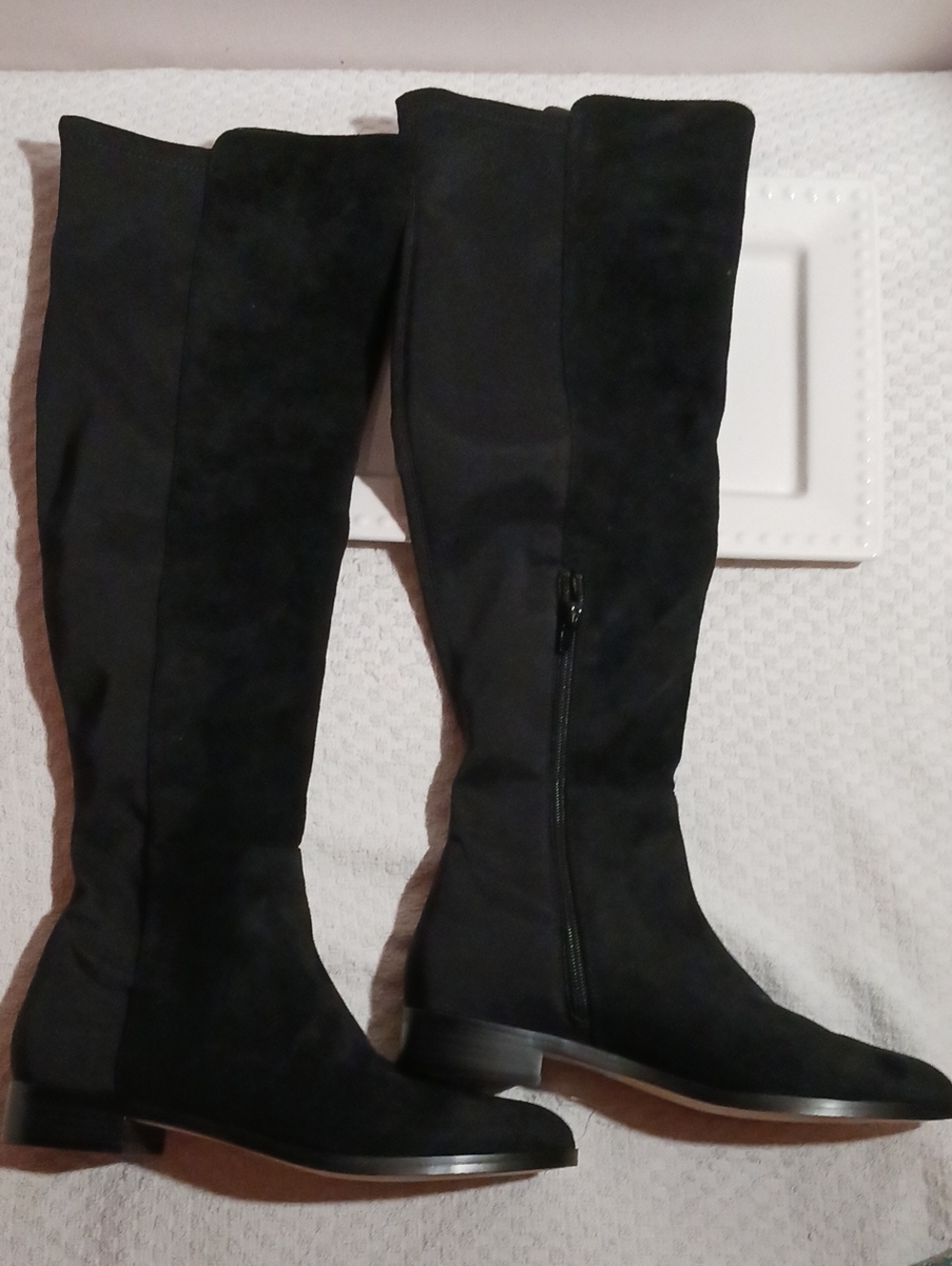 J. Crew ⚜️Black Over-the-Knee Stretch Suede Look Boots ⚜️Zipper 9.5